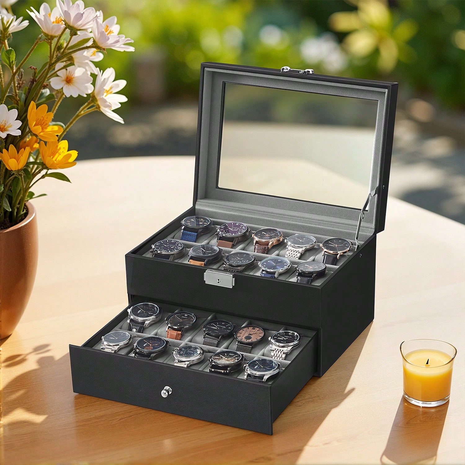 Jewelry Box Organizer Watches - Kotak Jam Tangan 20 Slot dengan