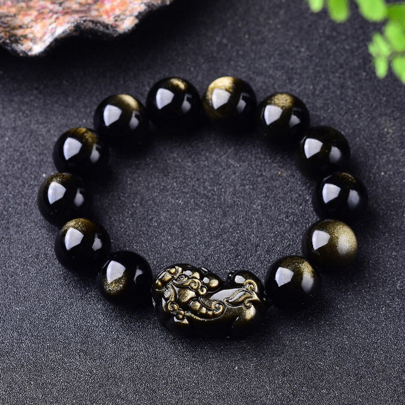 Gemstone Bracelet Healing - Gelang Obsidian emas alami pria wanita,