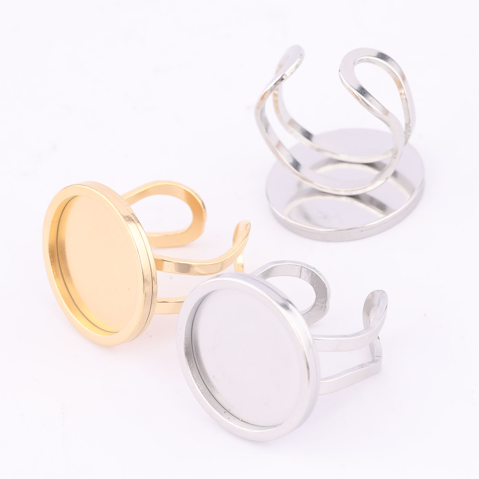 Gold Plated Ring - 5 Buah 18Mm Bulat Cabochon Cincin