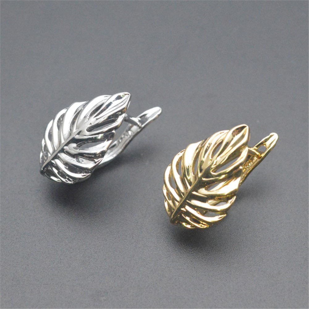 Gold Plated Ring - 1/2Pcs Pengait Anting Berbentuk Daun Berongga