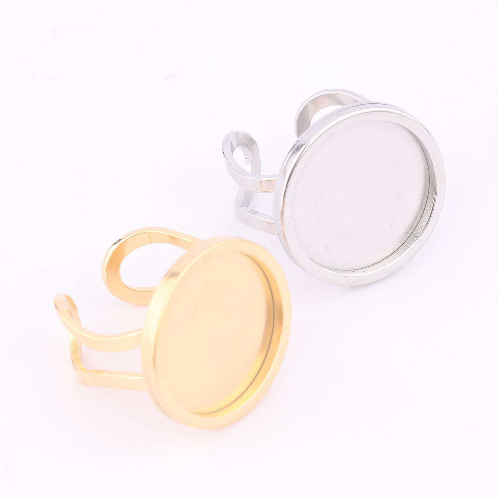 5 Buah 18Mm Bulat Cabochon Cin - Gold Plated Ring ulasan dan harga